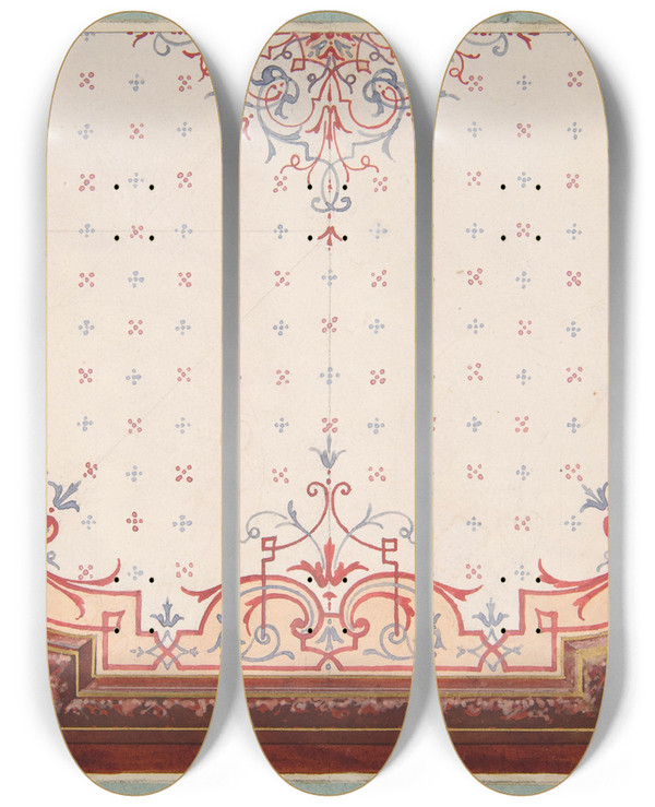 Triptych art skateboard deck of Julesedmondcharles Lachaise Design For A Ceiling_6 by Jules-Edmond-Charles Lachaise (1897)