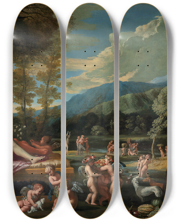 Triptych art skateboard deck of Pietro Testa An Allegory Of Autumn by Pietro Testa (1612-1650)