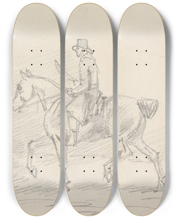 Triptych art skateboard deck of Sawrey Gilpin Horse Rider In Walking Gait by Sawrey Gilpin (1733-1807)