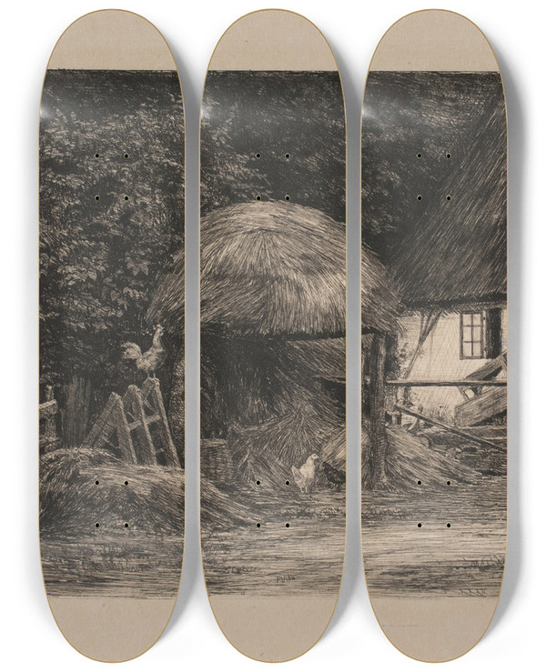 Triptych art skateboard deck of Carl Bloch Ved Bondehuset by Carl Bloch (1834-1890)