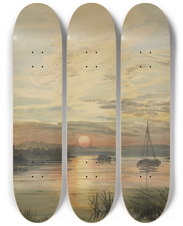 Triptych art skateboard deck of John Gendall River Scene by John Gendall (1790-1865)