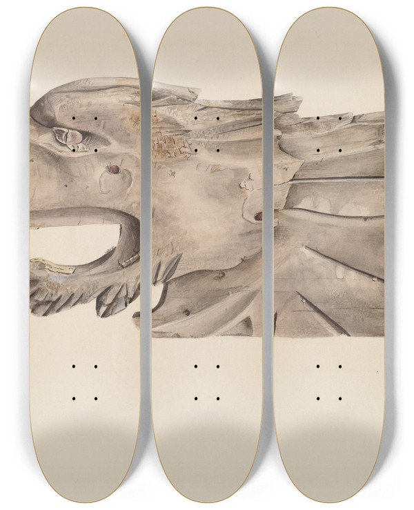 Triptych art skateboard deck of Harry King Wolfs Head by Harry King