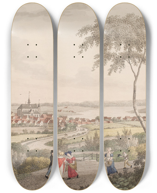 Triptych art skateboard deck of Sren L Lange Haderslev by Soren L Lange (1760-1828)