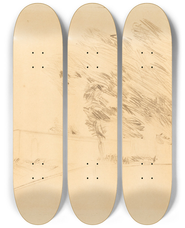 Triptych art skateboard deck of Jeanlouis Forain In The Park At Versailles First Plate by Jean Louis Forain (1852-1931)