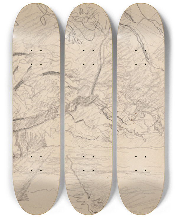 Triptych art skateboard deck of Ivan Ivanec Aleja Wysadzana Rozoystymi Drzewami by Ivan Ivanec (1893-1946)