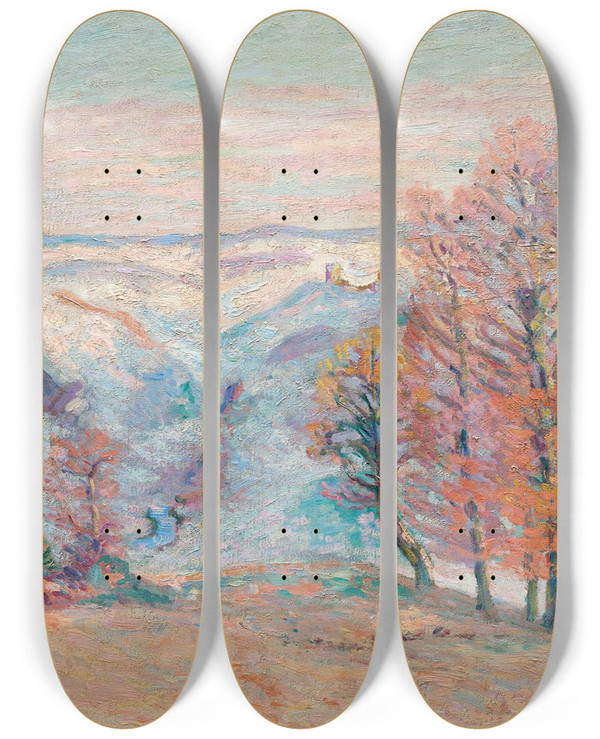 Triptych art skateboard deck of Armand Guillaumin Gele Blanche Crozant by Armand Guillaumin (1841-1927)