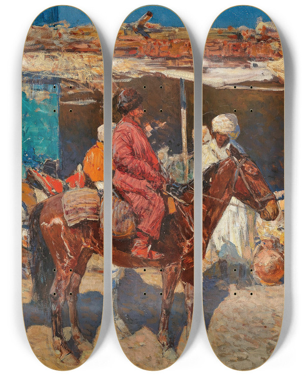 Triptych art skateboard deck of Julius Sergius Klever A Storm In A Snow Landscape_1 by Julius Sergius Klever (1850-1924)