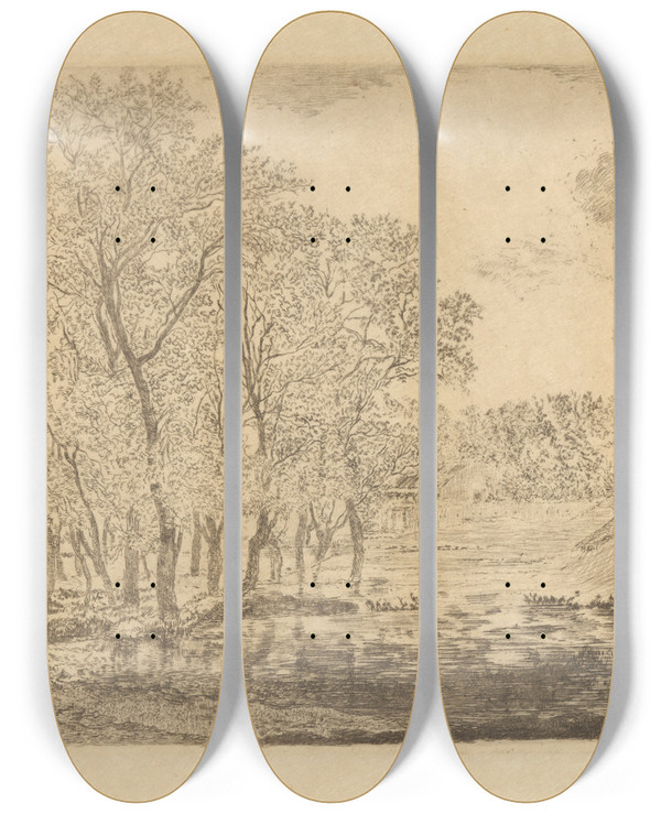 Triptych art skateboard deck of James Ensor De Poel Met Populieren by James Ensor (1860-1949)