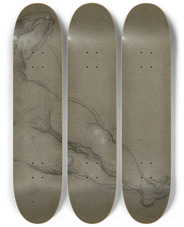 Triptych art skateboard deck of Domenico Tintoretto Reclining Female Nude_4 by Domenico Tintoretto (1560-1635)