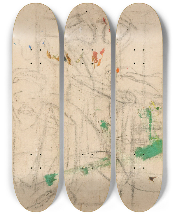 Triptych art skateboard deck of Edvard Munch Variation On Jealousy by Edvard Munch (1863-1944)