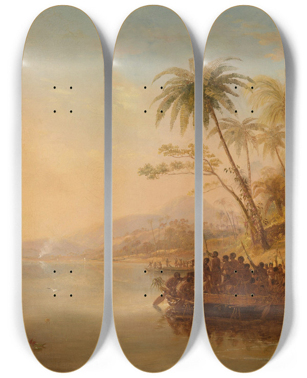 Triptych art skateboard deck of John Wilson Carmichael The Rescue Of William Doyly by John Wilson Carmichael (1800-1868)