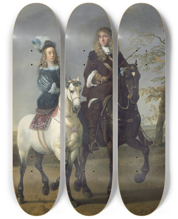 Triptych art skateboard deck of Aelbert Cuyp Lady And Gentleman On Horseback by Aelbert Cuyp (1620-1691)