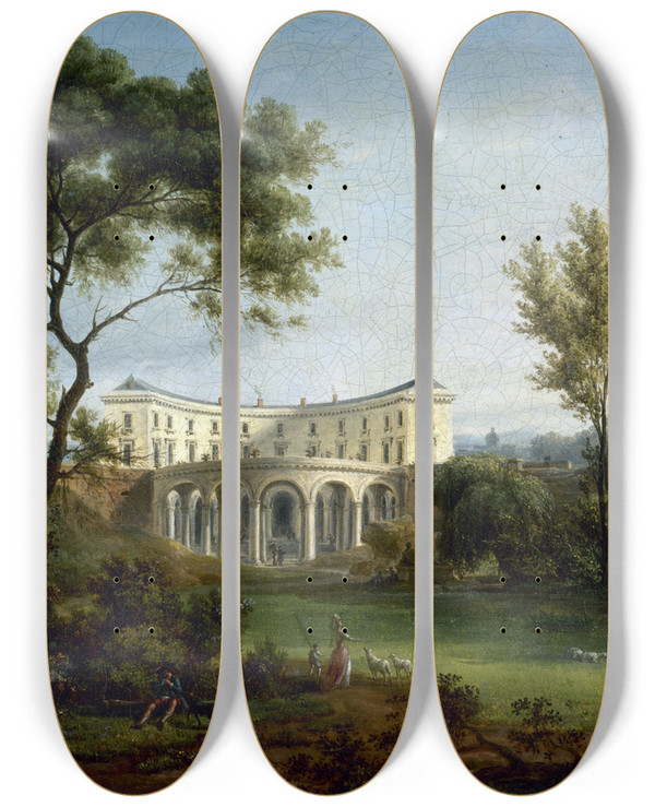 Triptych art skateboard deck of Jeanbaptiste Franois Genillion La Maison De Beaumarchais Et La Bastille by Jean-Baptiste Franois Genillion (1750-1829)