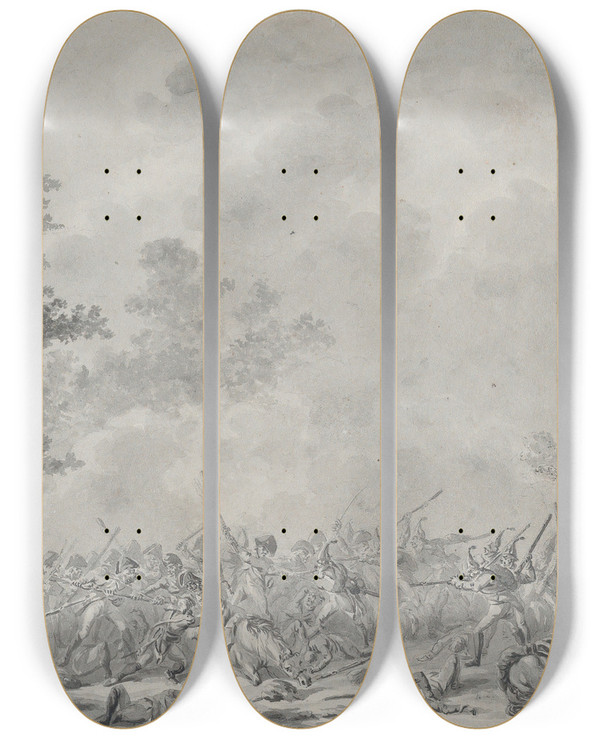 Triptych art skateboard deck of Dirk Langendijk The Capture Of Lieutenant General Johann Hermann Von Fersen During The Battle Of Bergen 19 September 1799 by Dirk Langendijk (1748-1805)