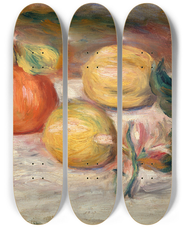 Triptych art skateboard deck of Pierreauguste Renoir Lemons And Orange Citrons Et Orange by Pierre-Auguste Renoir (1841-1919)