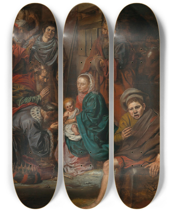 Triptych art skateboard deck of Dirck Van Hoogstraten The Adoration Of The Magi by Dirck Van Hoogstraten (1596-1640)