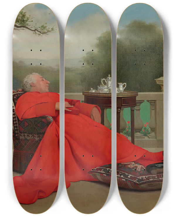 Triptych art skateboard deck of Leo Herrmann The Cardinals Nap by Leo Herrmann (1853-1927)