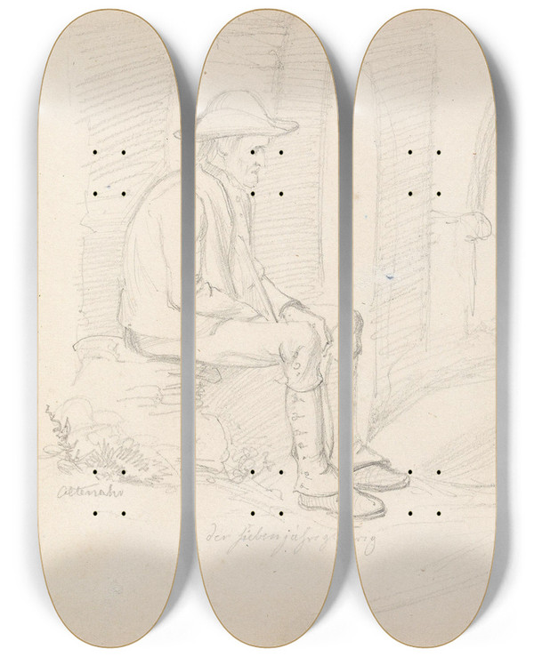Triptych art skateboard deck of Adolph Tidemand Veteran Fra Syvrskrigen Altenahr by Adolph Tidemand (1814-1876)