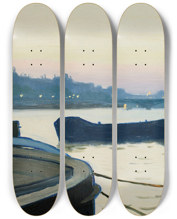Triptych art skateboard deck of Charles Guilloux La Seine by Charles Guilloux (1866-1946)