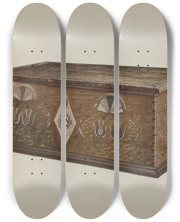 Triptych art skateboard deck of Luther D Wenrich Pa German Chest by Luther D Wenrich
