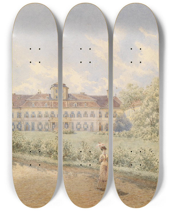 Triptych art skateboard deck of Franz Alt Schloss by Franz Alt (1821-1914)