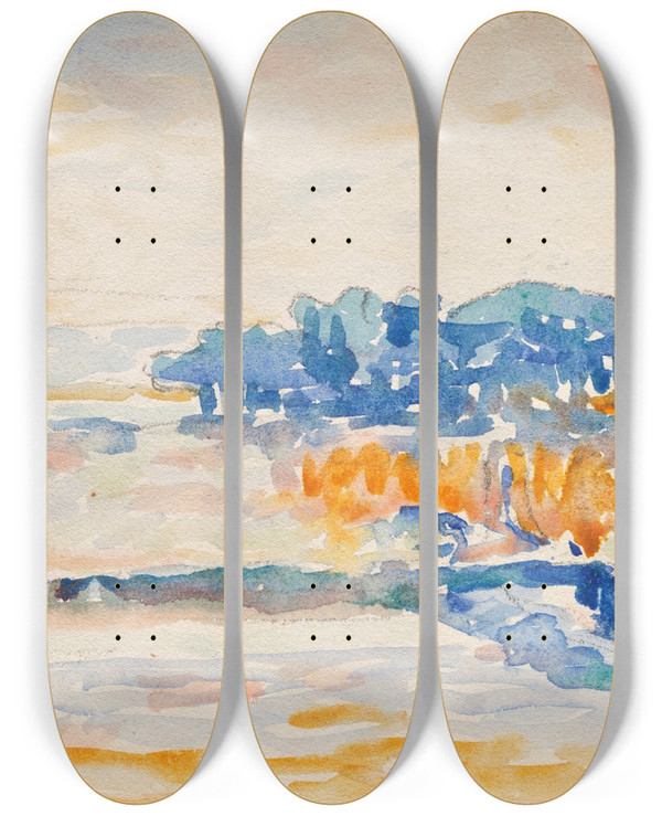 Triptych art skateboard deck of Henriedmond Cross Saintclair by Henri-Edmond Cross (1856-1910)