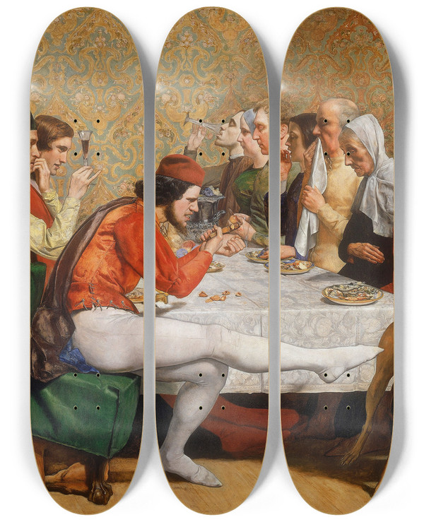 Triptych art skateboard deck of Sir John Everett Millais Lorenzo And Isabella by Sir John Everett Millais (1829-1896)