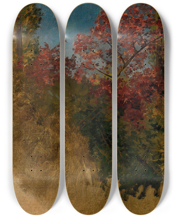 Triptych art skateboard deck of Adolf Ditscheiner Waldstudie Bume Und Strucher by Adolf Ditscheiner (1846-1904)