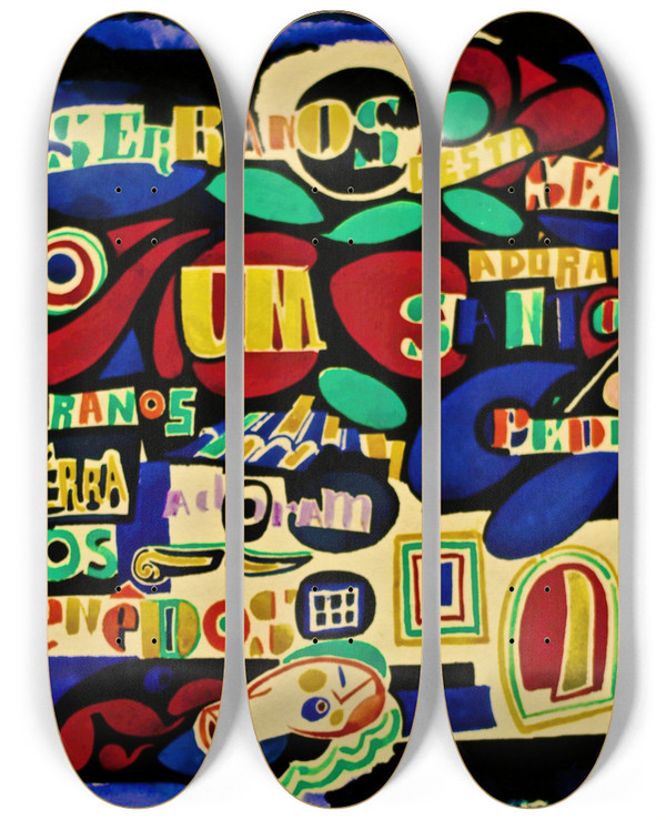 Triptych art skateboard deck of Amadeo De Souzacardoso Serrana Poem In Colour by Amadeo de Souza-Cardoso (1887-1918)