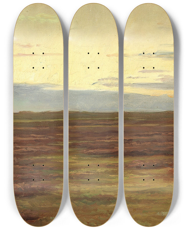 Triptych art skateboard deck of Michael Ancher Solnedgang Over Brovandene Syd For Skagen by Michael Ancher (1849-1927)