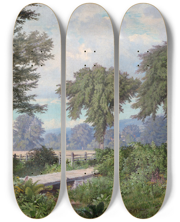 Triptych art skateboard deck of William Trost Richards Landscape_1 by William Trost Richards (1833-1905)