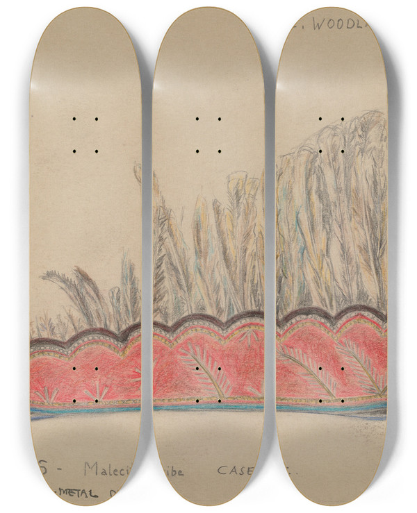 Triptych art skateboard deck of Mary Berner Head Dress by Mary Berner