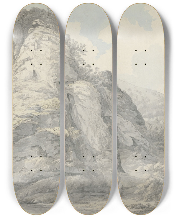 Triptych art skateboard deck of John Webber Landscape In Derbyshire by John Webber (1751-1793)