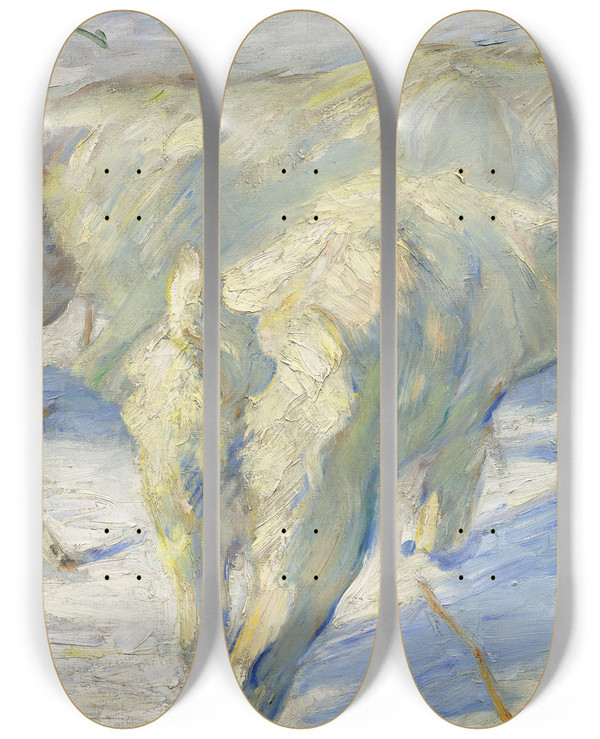 Triptych art skateboard deck of Franz Marc Siberian Dogs In The Snow by Franz Marc (1880-1916)