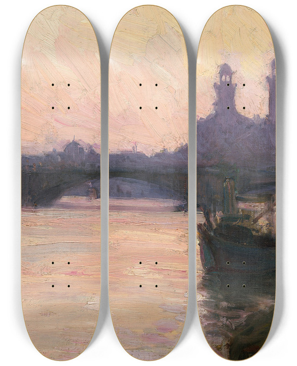 Triptych art skateboard deck of Henry Ossawa Tanner The Seine by Henry Ossawa Tanner (1859-1937)