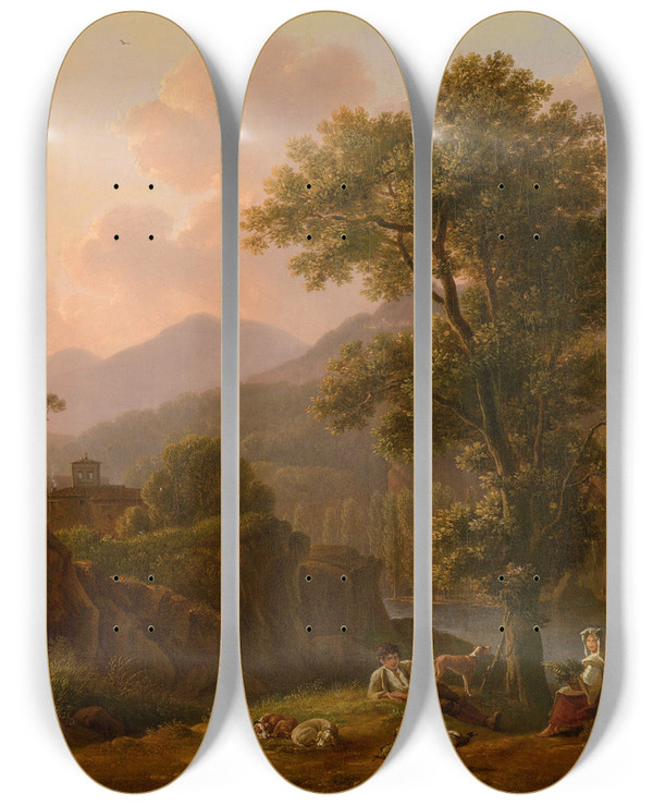 Triptych art skateboard deck of Simon Denis Italian Landscape by Simon Denis (1755-1813)