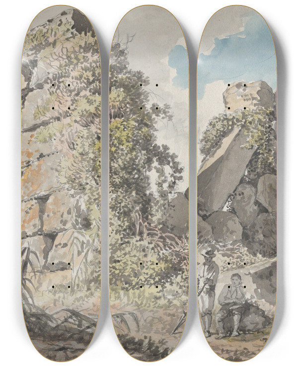 Triptych art skateboard deck of Carlo Labruzzi Ruins On The Right Of The Via Appia by Carlo Labruzzi (1748-1817)