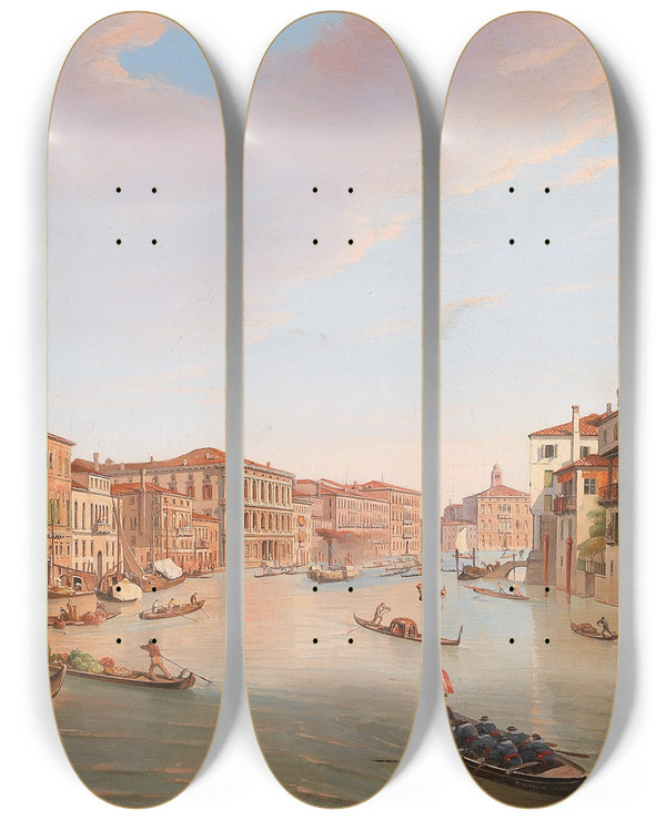 Triptych art skateboard deck of Frans Vervloet Venice Grand Canal by Frans Vervloet (1795-1872)