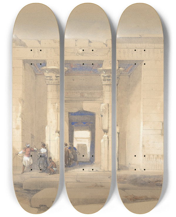 Triptych art skateboard deck of David Roberts The Temple At Dendur Nubia by David Roberts (1796-1864)