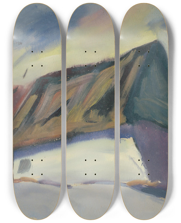Triptych art skateboard deck of Zolo Palugyay Village Motif by Zolo Palugyay (1898-1935)