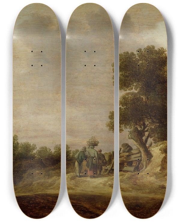 Triptych art skateboard deck of Jan Van Goyen Dune Landscape by Jan Van Goyen (1596-1656)