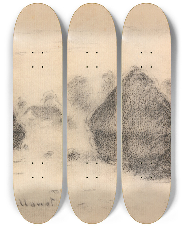 Triptych art skateboard deck of Claude Monet Stacks Of Wheat by Claude Monet (1840-1926)