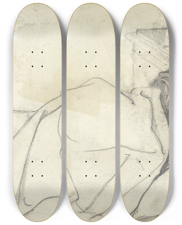 Triptych art skateboard deck of Richard Nicolas Roland Holst Vrouw Van Richard Roland Holst In Bed Met Afgewend Gezicht by Richard Nicolaus Roland Holst (1868-1938)