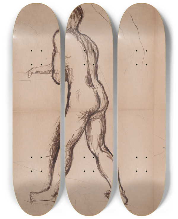 Triptych art skateboard deck of Jn Novk Tdie Nahch Figr by Jan Novak (1921-1944)