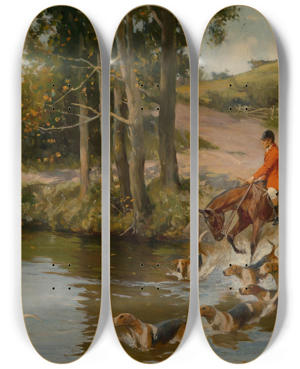 Triptych art skateboard deck of Arthur Wardle Going To The Meet by Arthur Wardle (1864-1949)