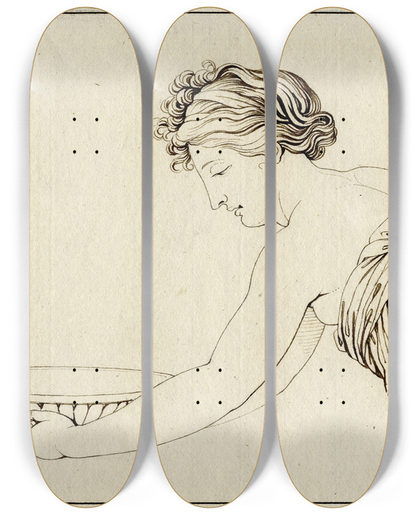 Triptych art skateboard deck of David Humbert De Superville Vrouw Met Schaal Halffiguur Van Terzijde by David Humbert De Superville (1770-1849)