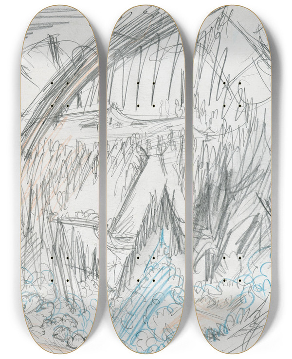 Triptych art skateboard deck of Ernst Ludwig Kirchner Forest Landscape by Ernst Ludwig Kirchner (1880-1938)