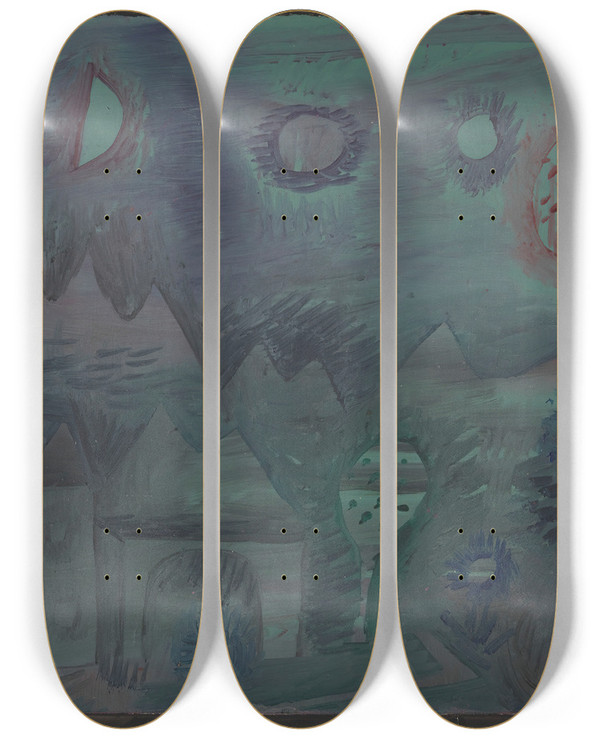 Triptych art skateboard deck of Paul Klee Signs In The Sky by Paul Klee (1879-1940)