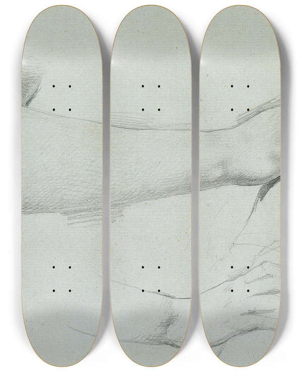 Triptych art skateboard deck of Johann Peter Krafft Handstudie Zu Arindal Und Daura_3 by Johann Peter Krafft (1780-1856)