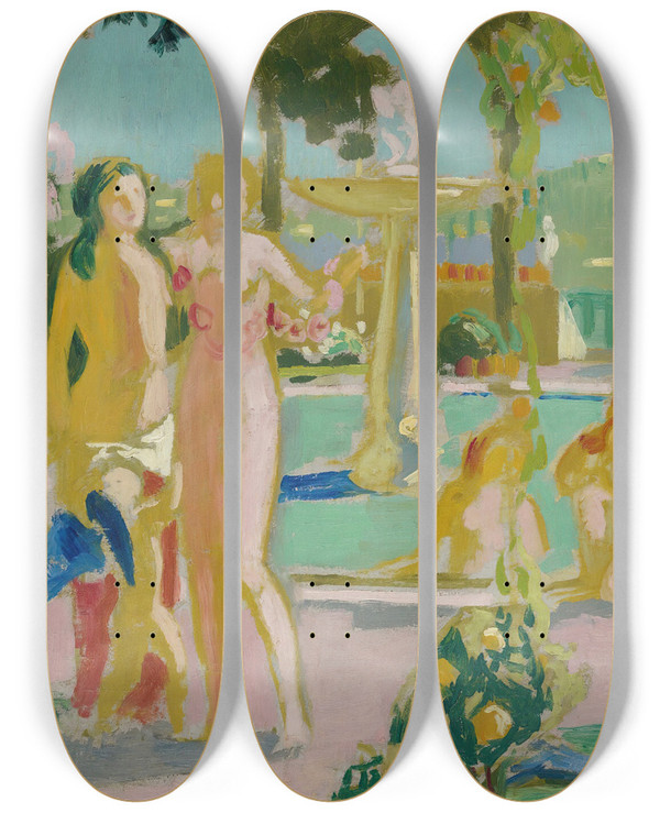 Triptych art skateboard deck of Maurice Denis Les Jardins Darmide Esquisse by Maurice Denis (1870-1943)